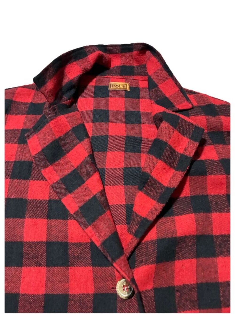 POL Red Black Buffalo Plaid Shacket Blazer Button Jacket Women M L Style JFT354